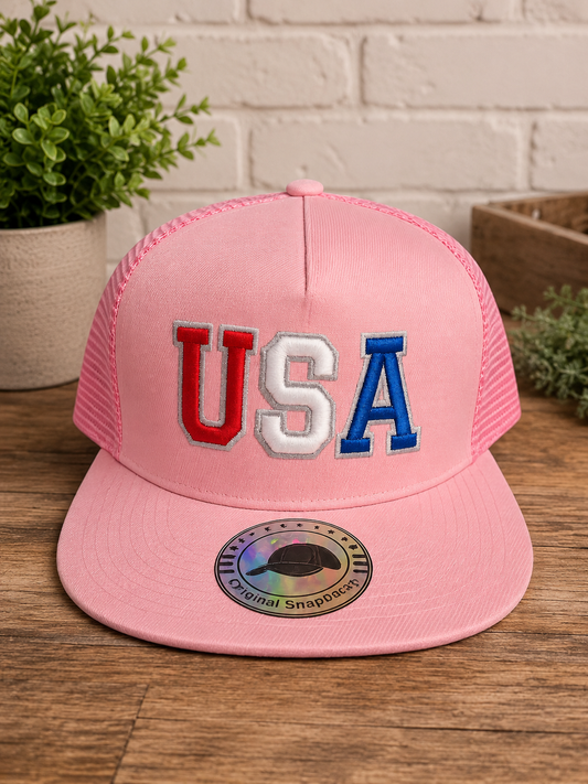Pink USA or BOW Embroidery Trucker Hat