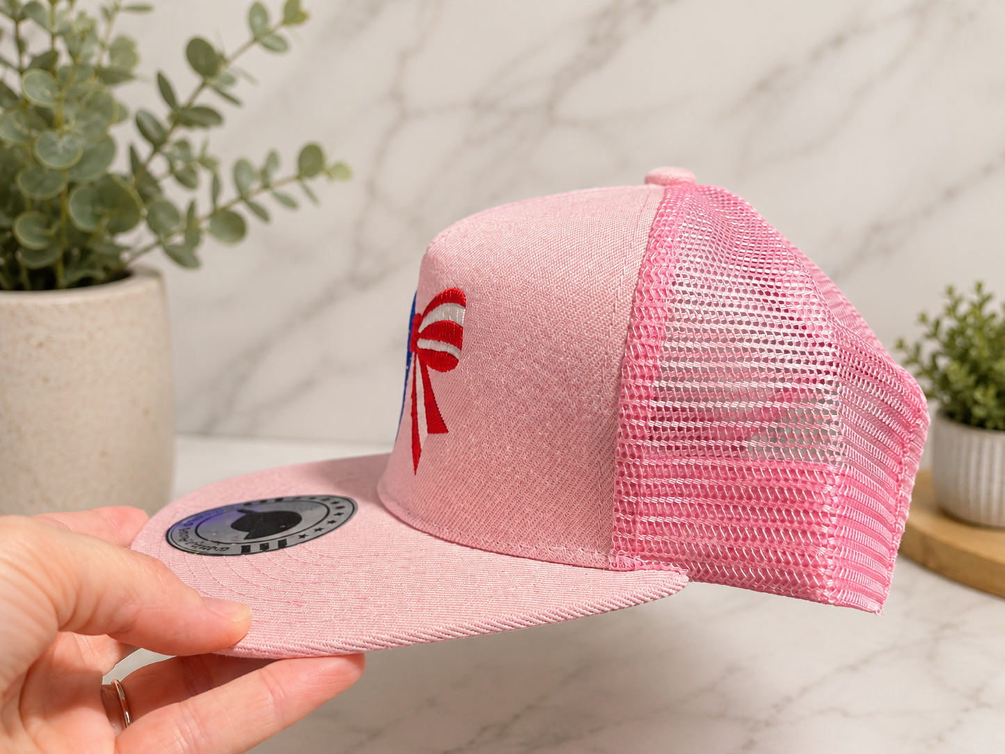 Pink USA or BOW Embroidery Trucker Hat