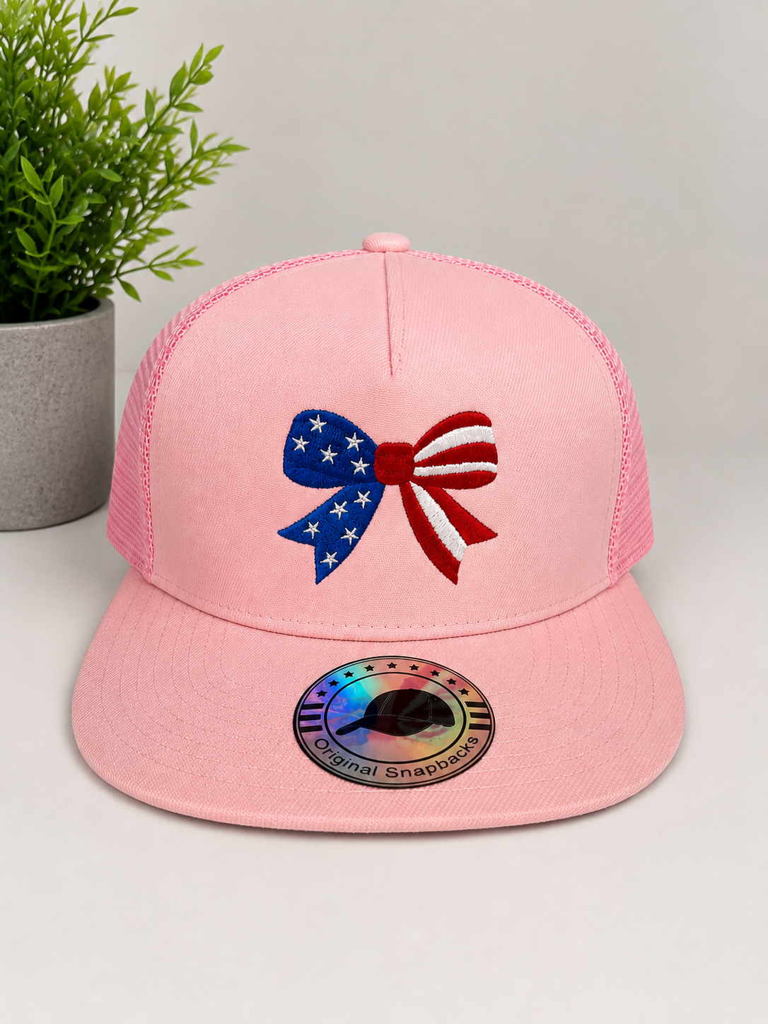 Pink USA or BOW Embroidery Trucker Hat